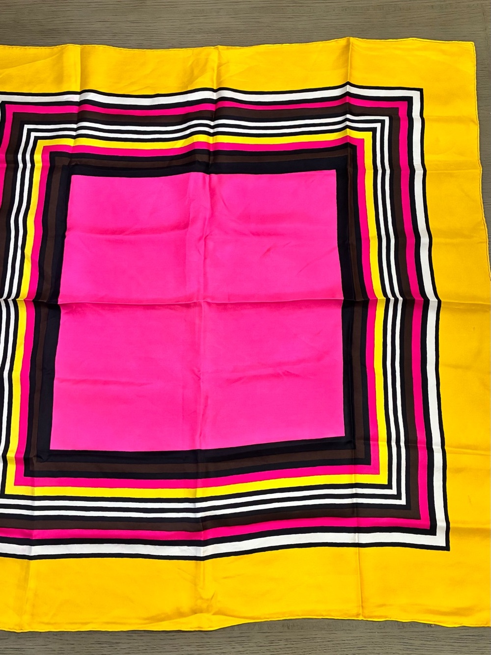 Vintage Ives Saint Laurent  Pink and Yellow Striped Square Scarf